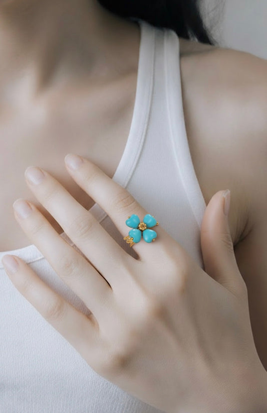 Turquoise Blossom Heart Ring🦋
