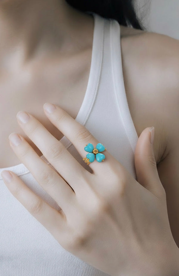 Turquoise Blossom Heart Ring🦋